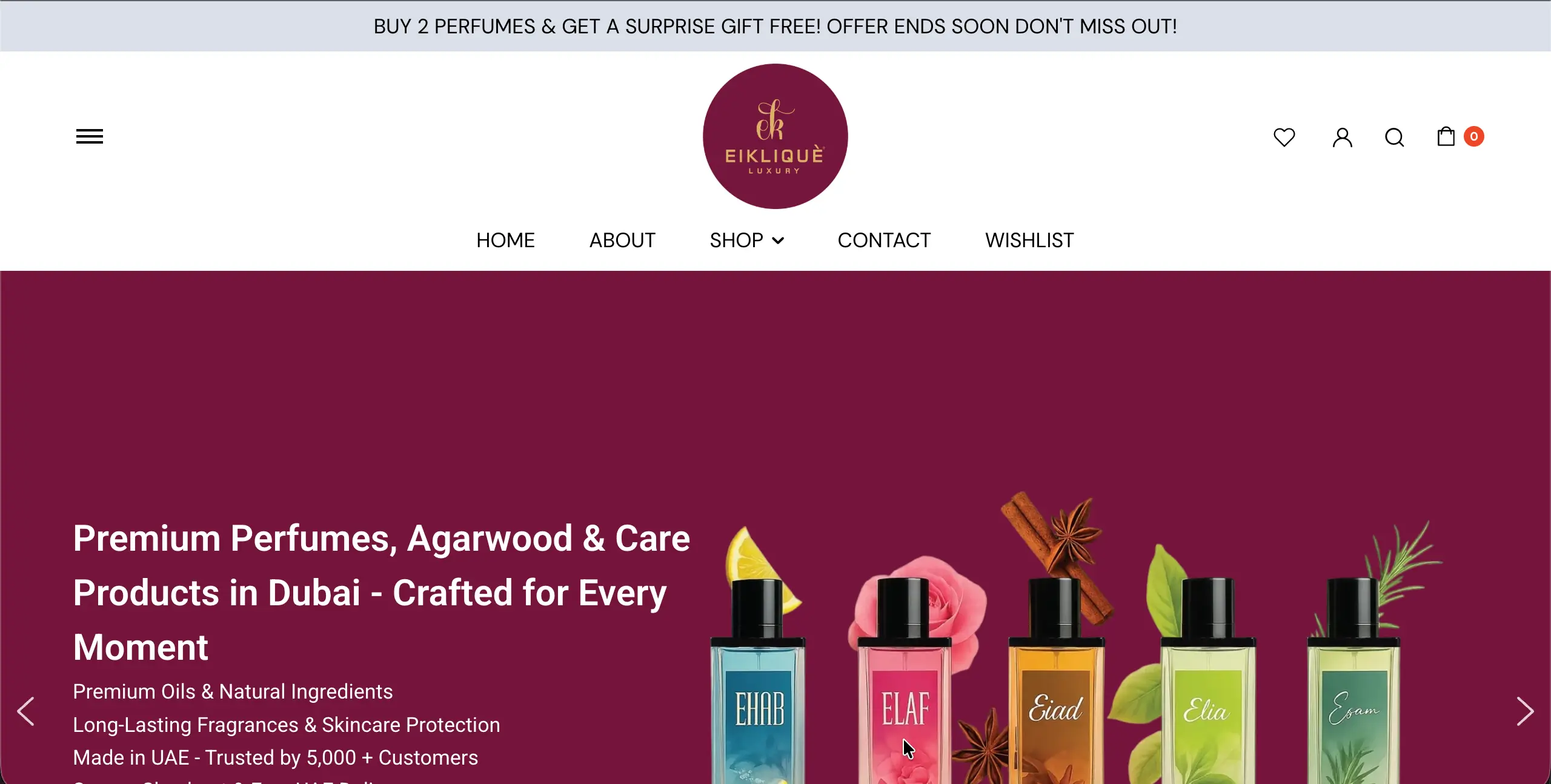 EIKLIQUE PERFUMES eCommerce website by Brandonic