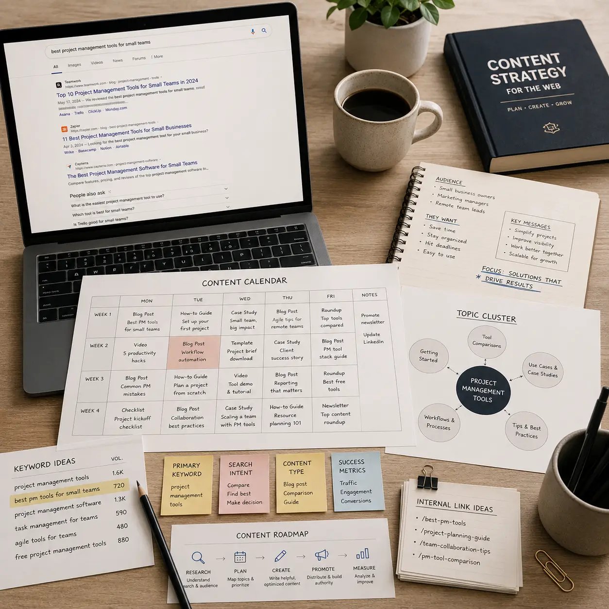 Content strategy planning and keyword research interface
