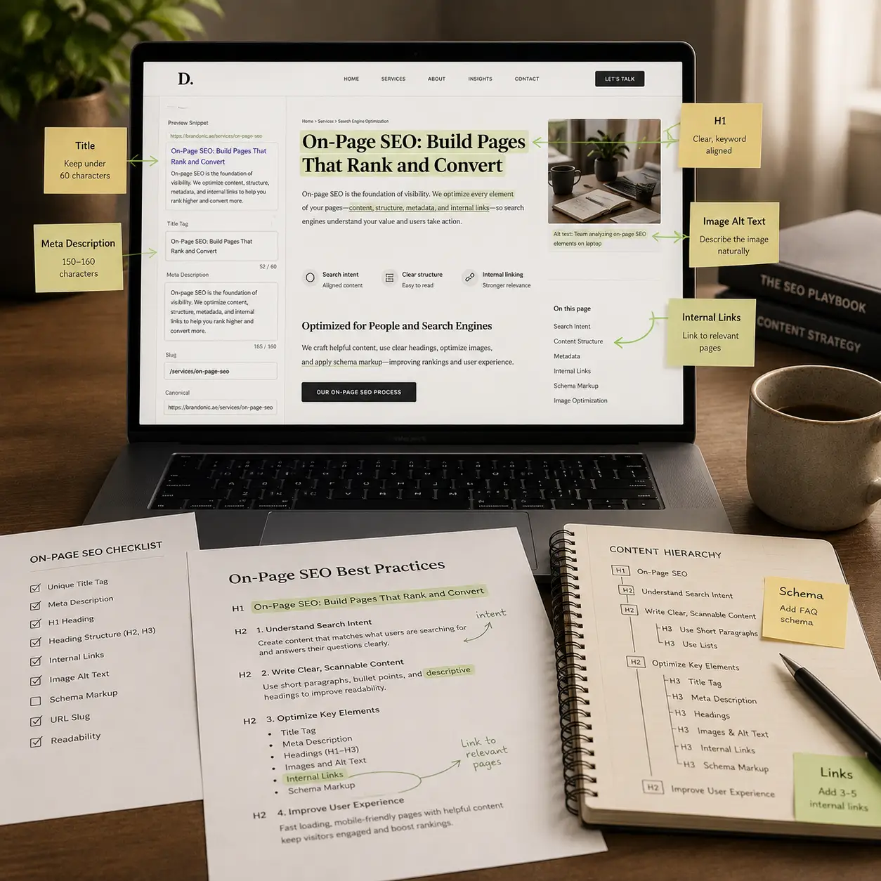 On-page SEO content structure and website interface