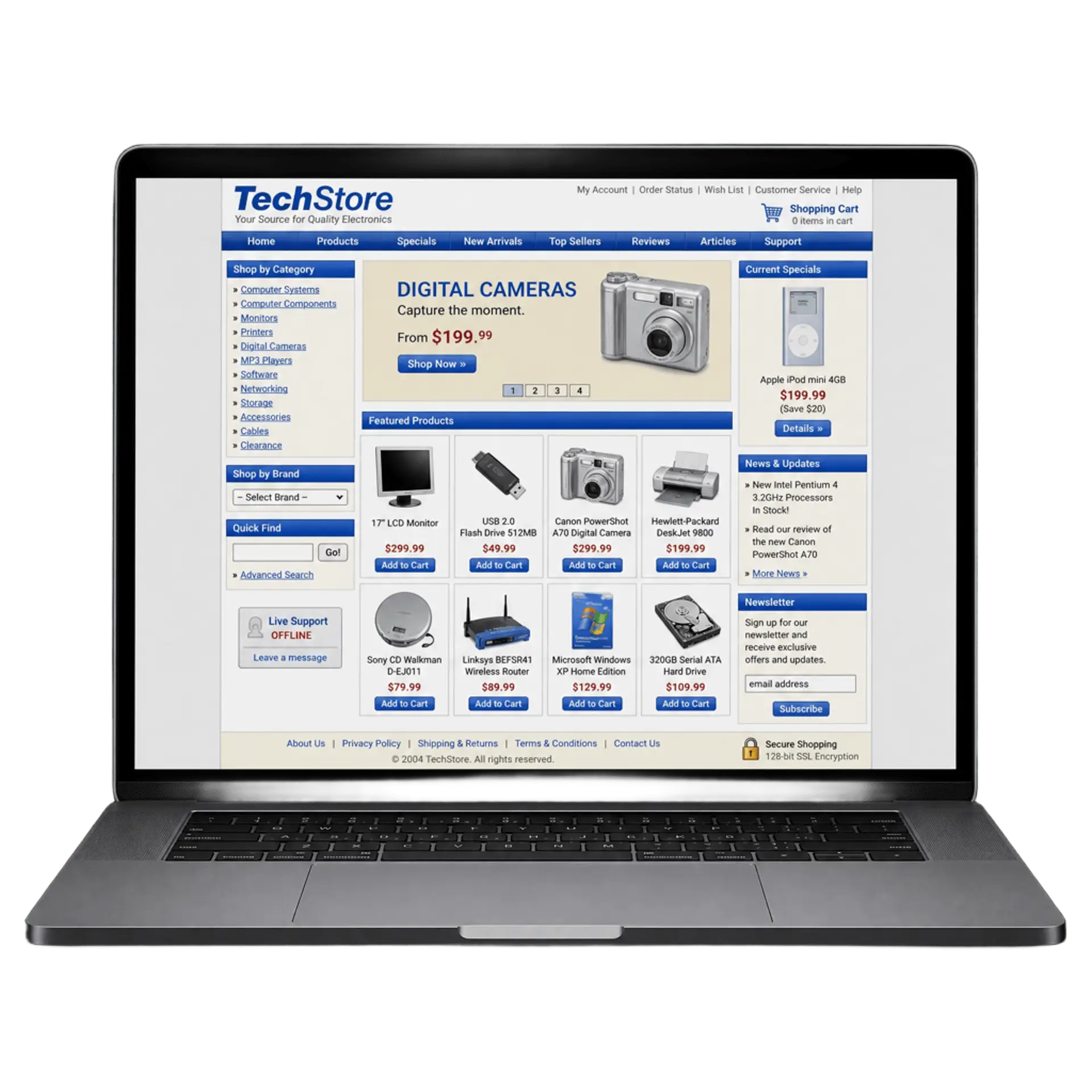 Sample old e-commerce store layout