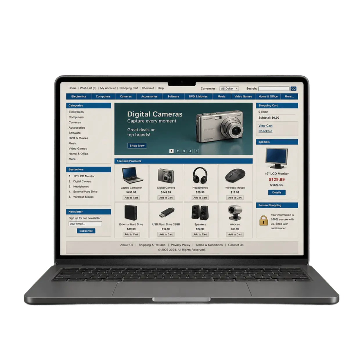 Sample old e-commerce store layout